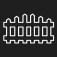 White picket fence icon on black background.