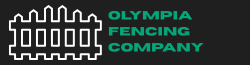 Olympia Fencing Company logo with a fence graphic and green text on a black background.