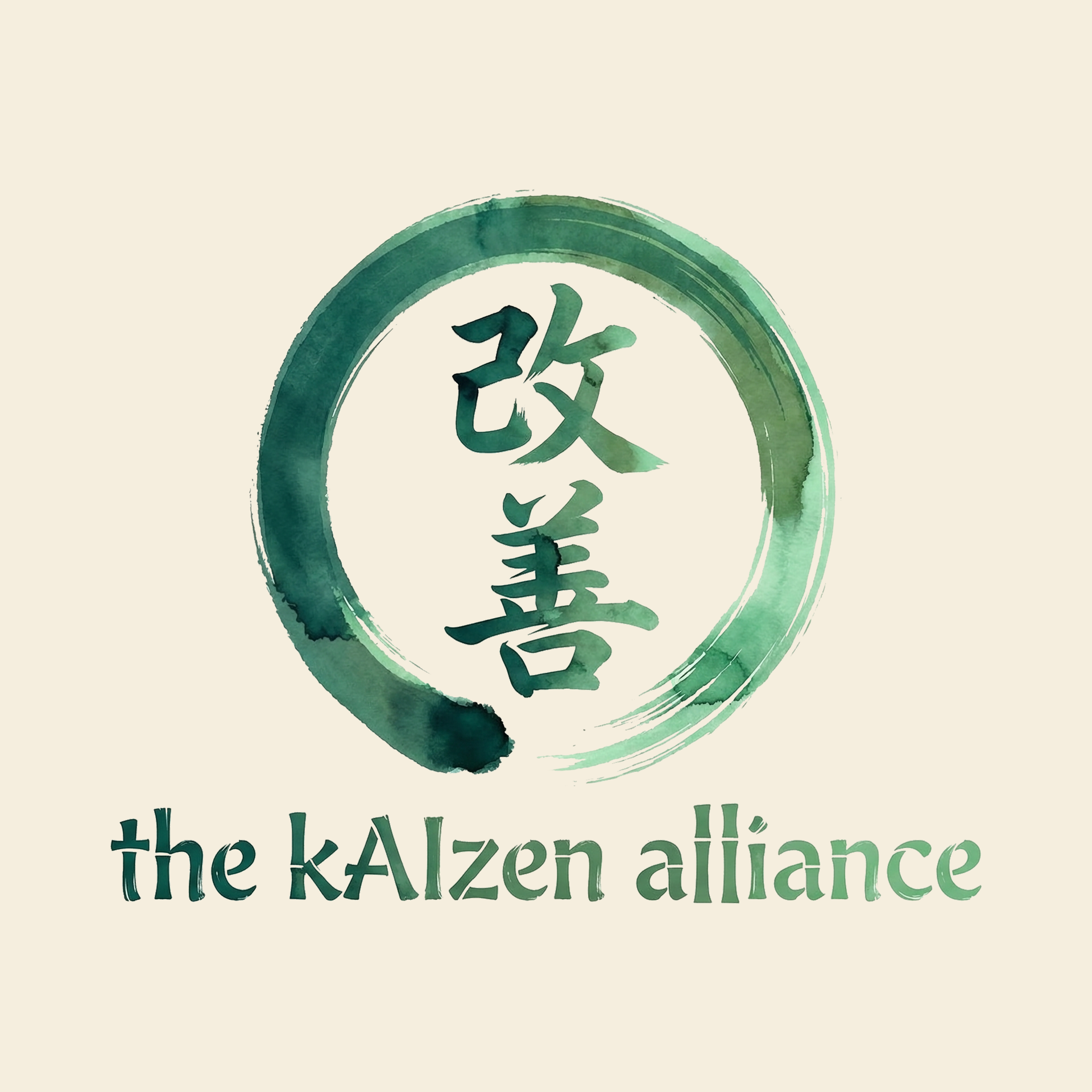 The kAIzen Alliance logo: a green enso circle enclosing the Japanese kanji for kaizen