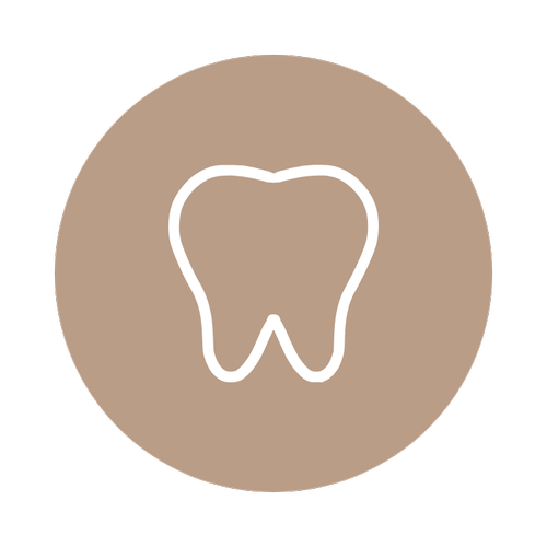 A tooth icon in a brown circle on a white background.