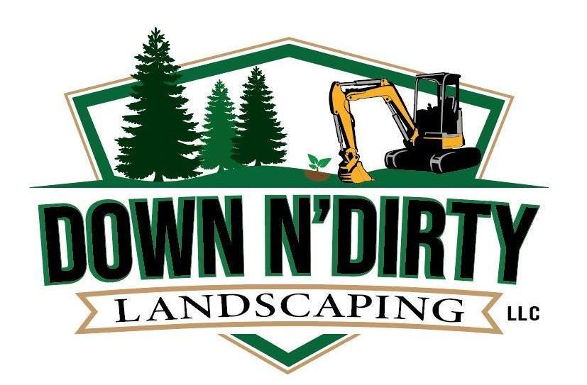 A logo for down n dirty landscaping llc