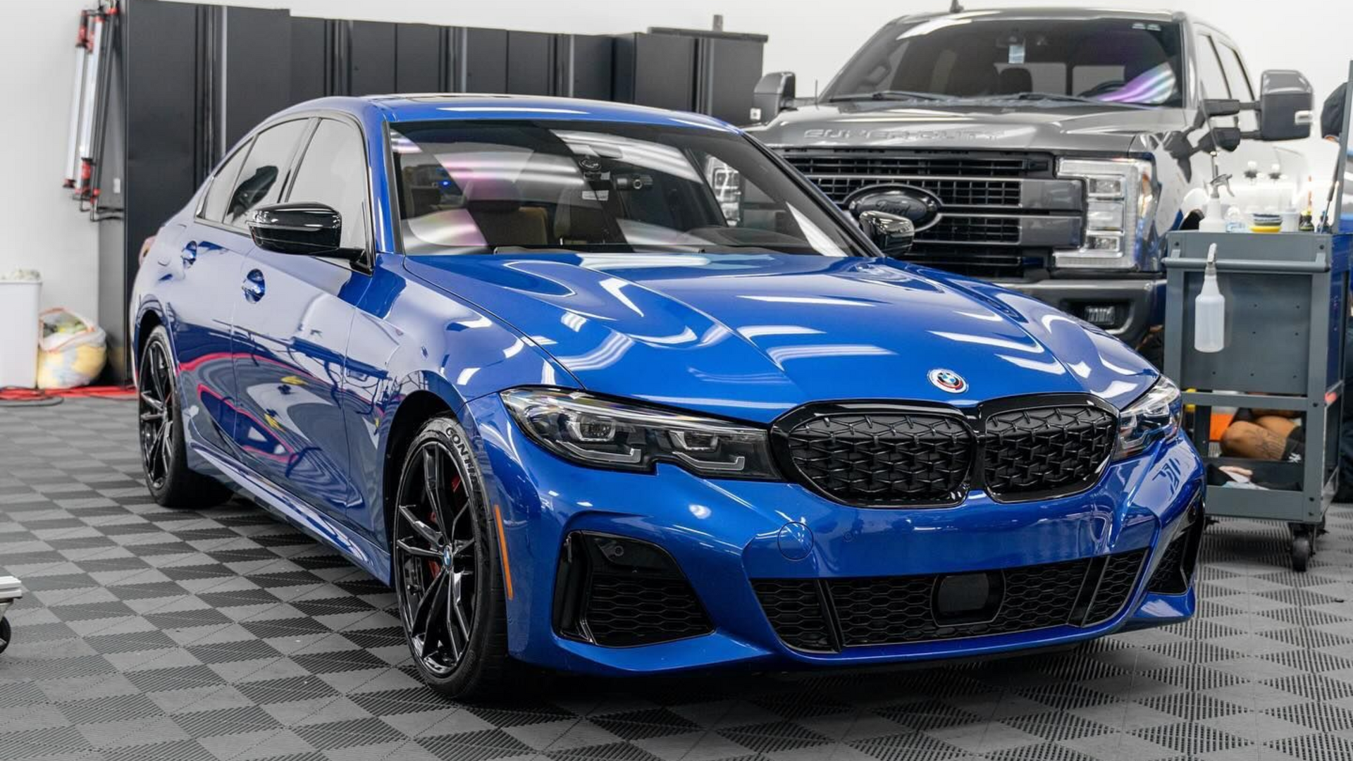 blue car with ceramic coating