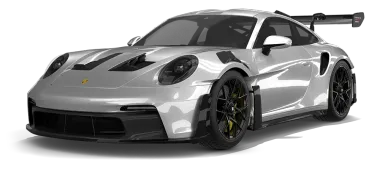 A blue and gray porsche 911 gt3 rs is on a white background.