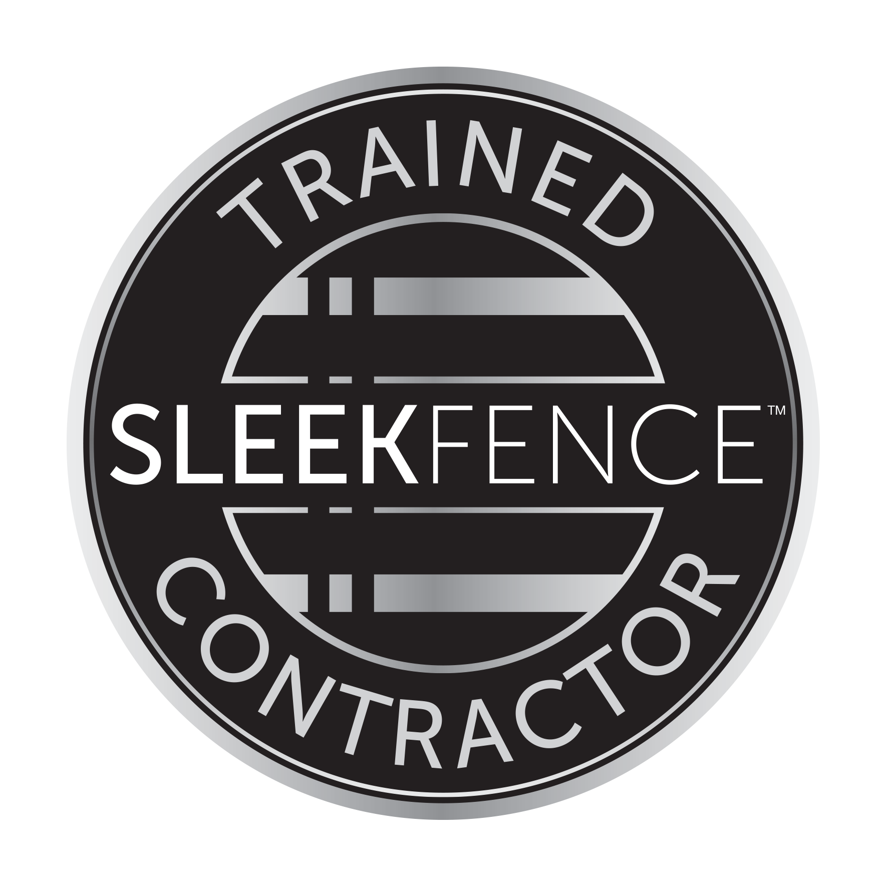 A trained sleekfence contractor logo on a white background