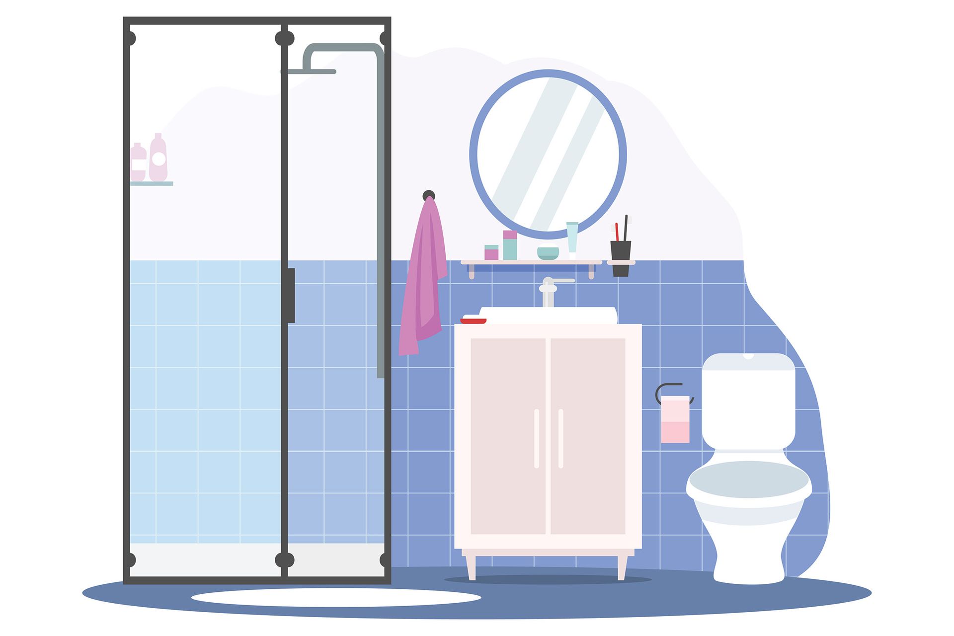 A bathroom with a toilet, sink, mirror and shower A bathroom with a toilet, sink, mirror and shower
