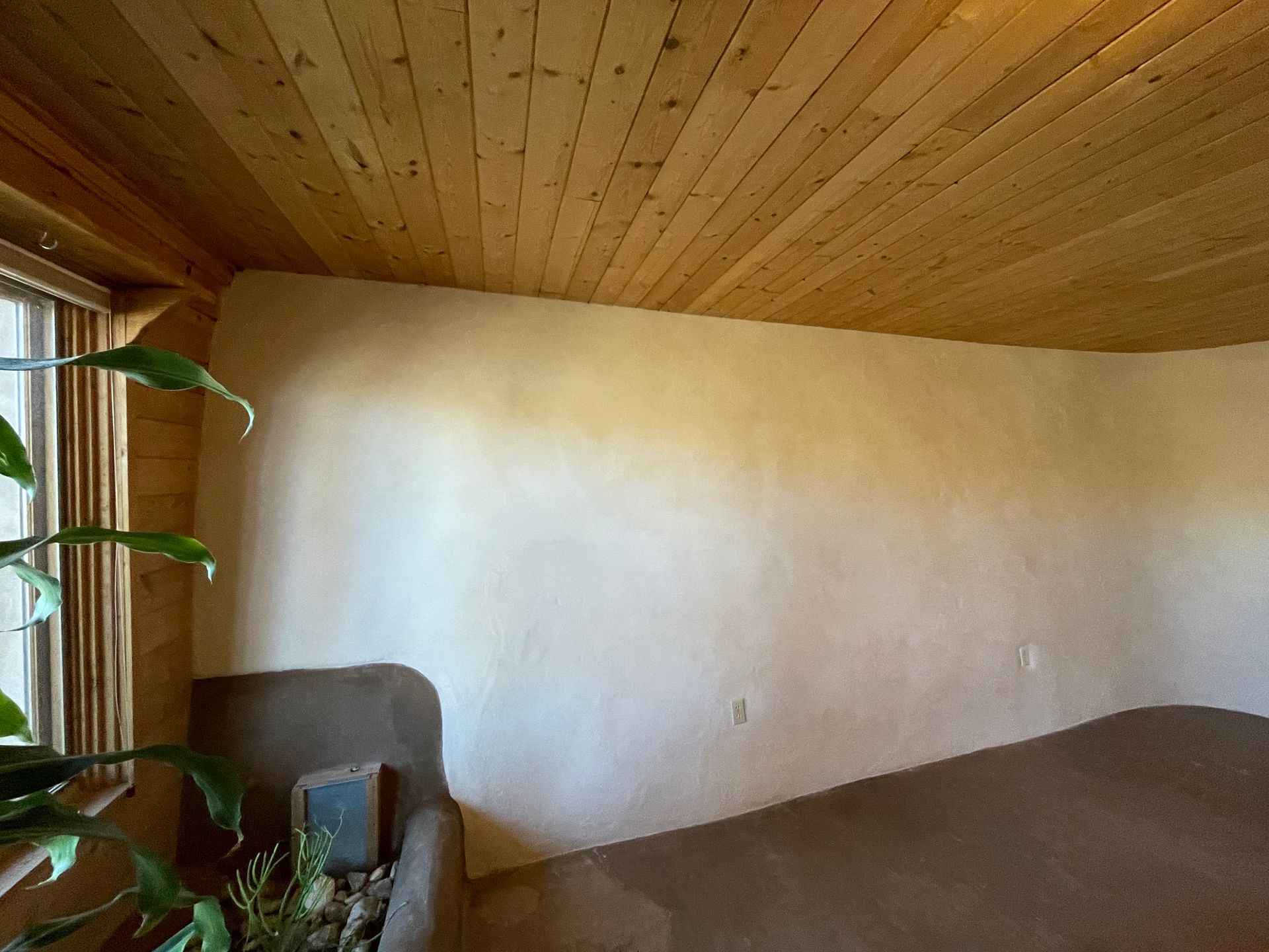 Newly repaired and plastered wall with alis plaster