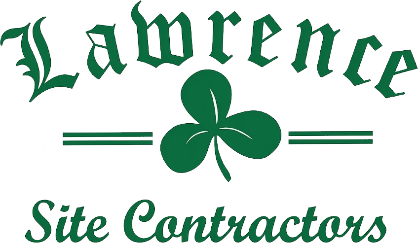 Lawrence Site Contractors logo with green shamrock and script text on white background