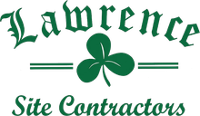 Lawrence Site Contractors logo with green shamrock and script text on white background