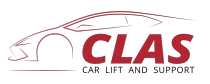 Clas logo med rød illustreret bil
