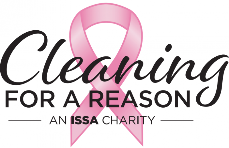 Cleaning for a Reason logo with pink ribbon and text “An ISSA Charity”