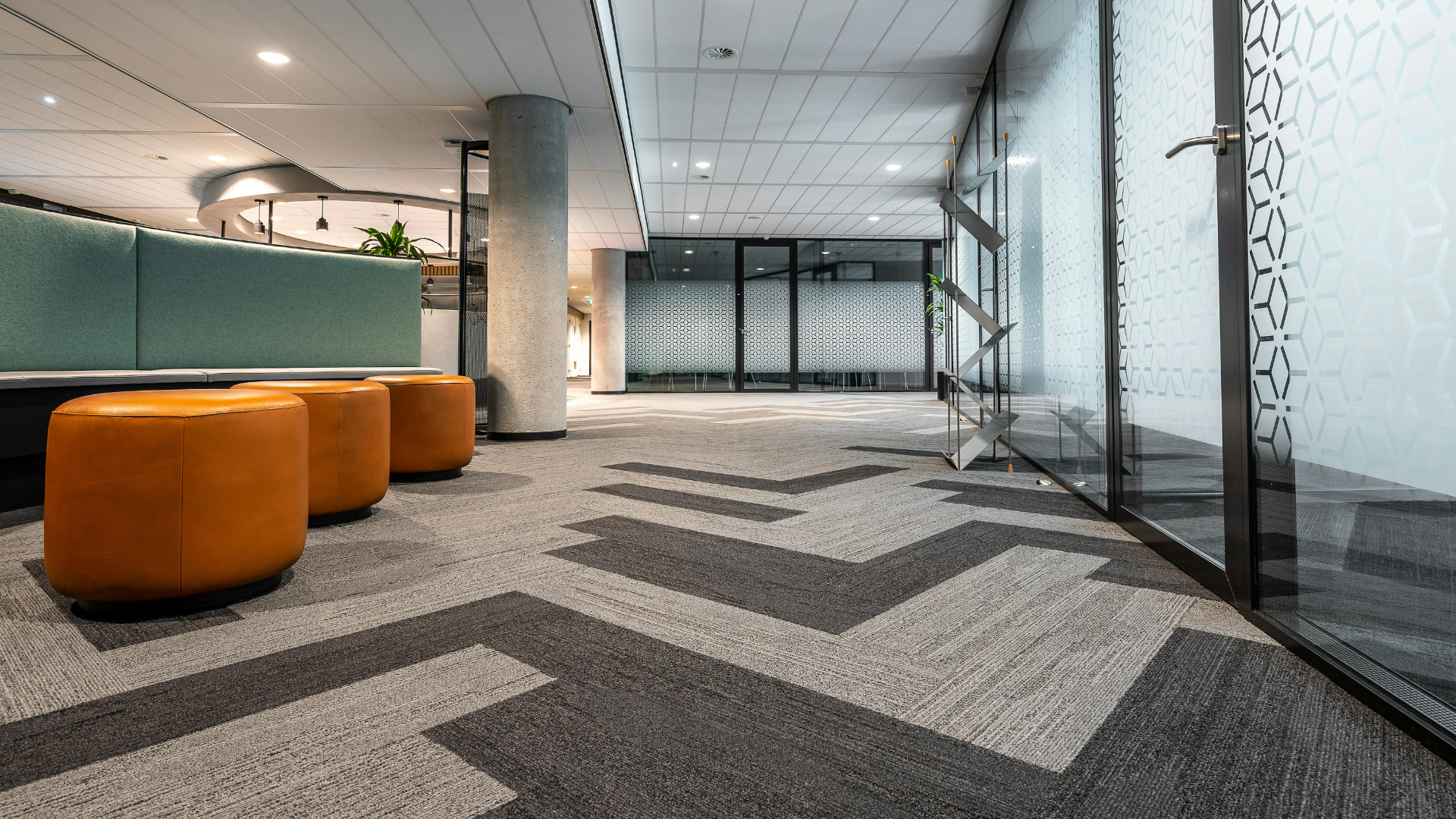 Dingy office carpet high traffic wear
