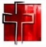 Een rood vierkant met een wit en grijs kruis, het logo van een religieuze organisatie.