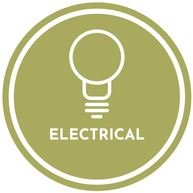A green circle with a light bulb and the word electrical on it