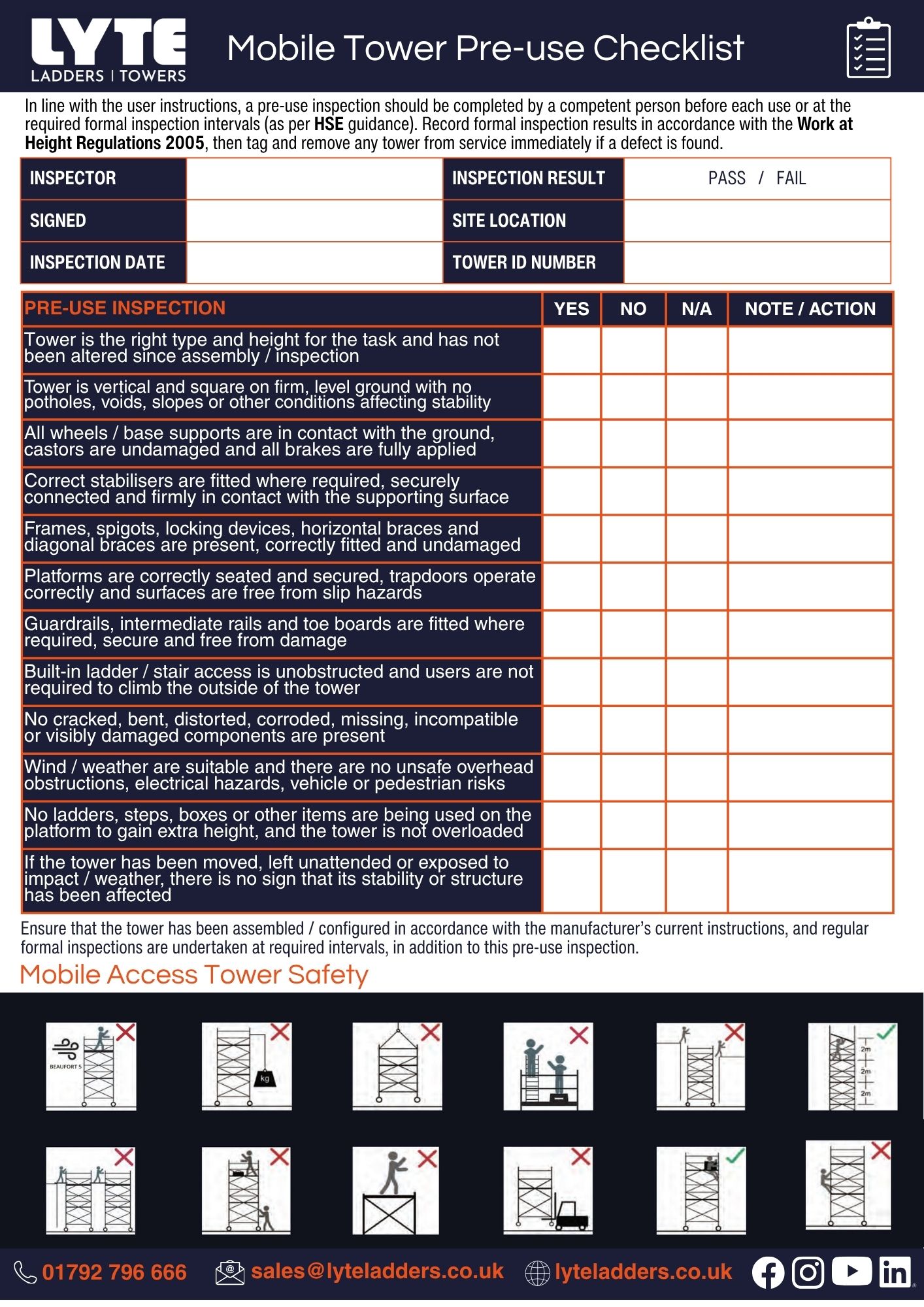 Mobile Tower Pre-Use Inspection Checklist