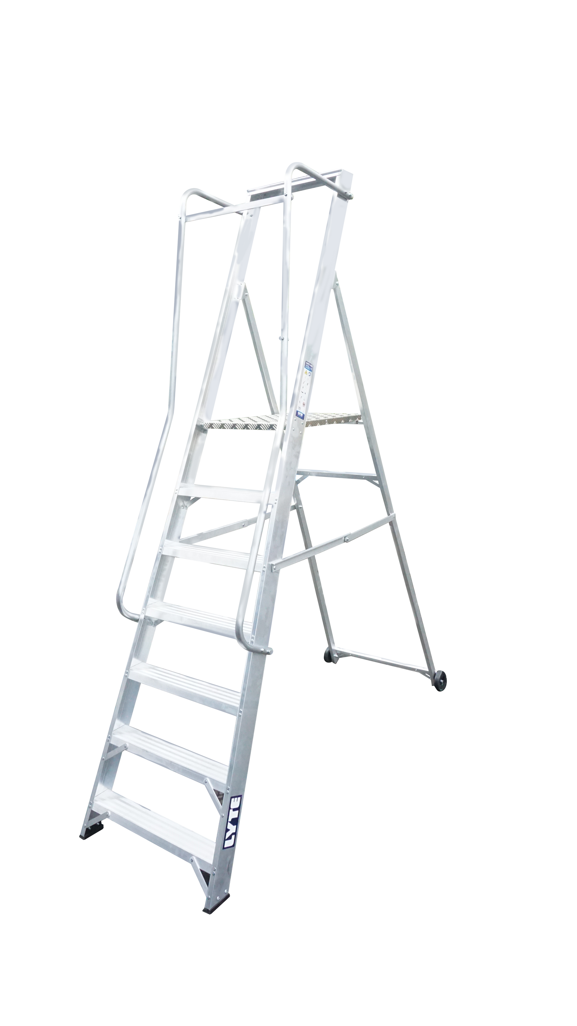 A white ladder with a handle on a white background.