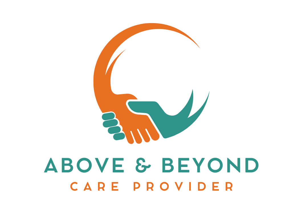 A logo for above and beyond care provider