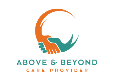 A logo for above and beyond care provider