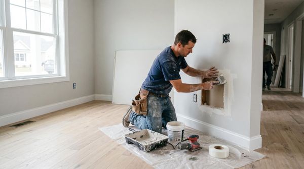 Man repairing drywall.