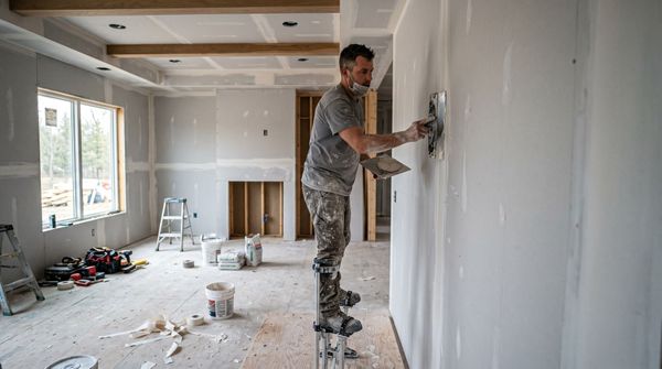 Man mudding drywall.