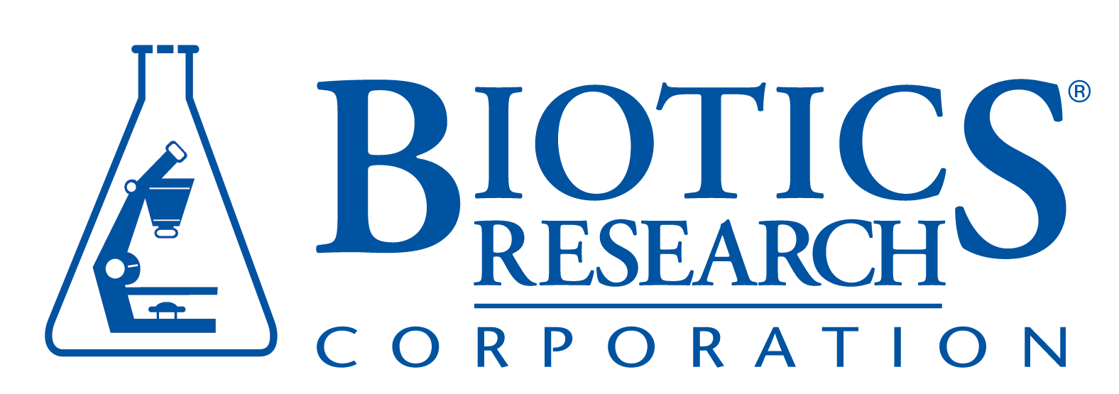 A blue logo for biotics research corporation