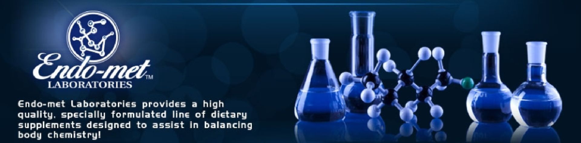 A endo-met laboratory advertisement with blue beakers