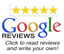 A google review logo with a speech bubble that says click to read reviews and write your own.