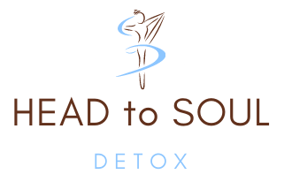 A logo for head to soul detox with a medical symbol