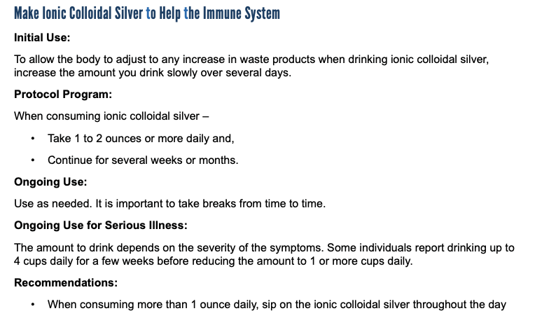 A page that says make ionic colloidal silver to help the immune system