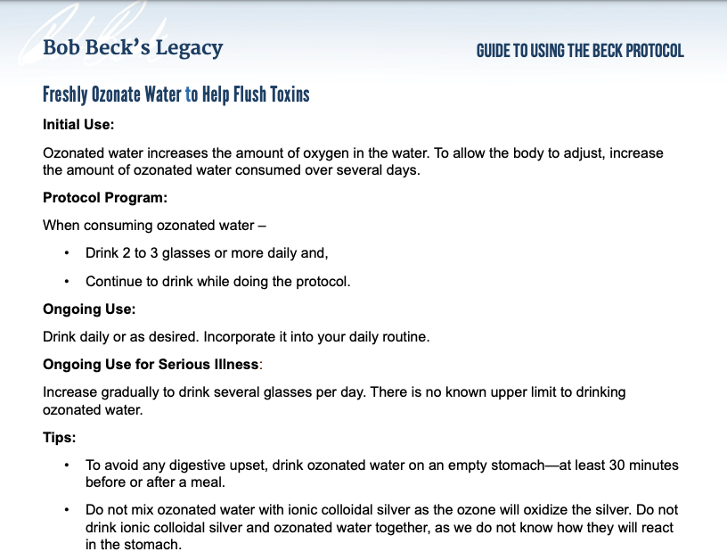 Use with Parapulser and miniZap Bob beck 's ozone water to help flush toxins
