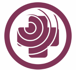 A purple circle with a white swirl inside of it
