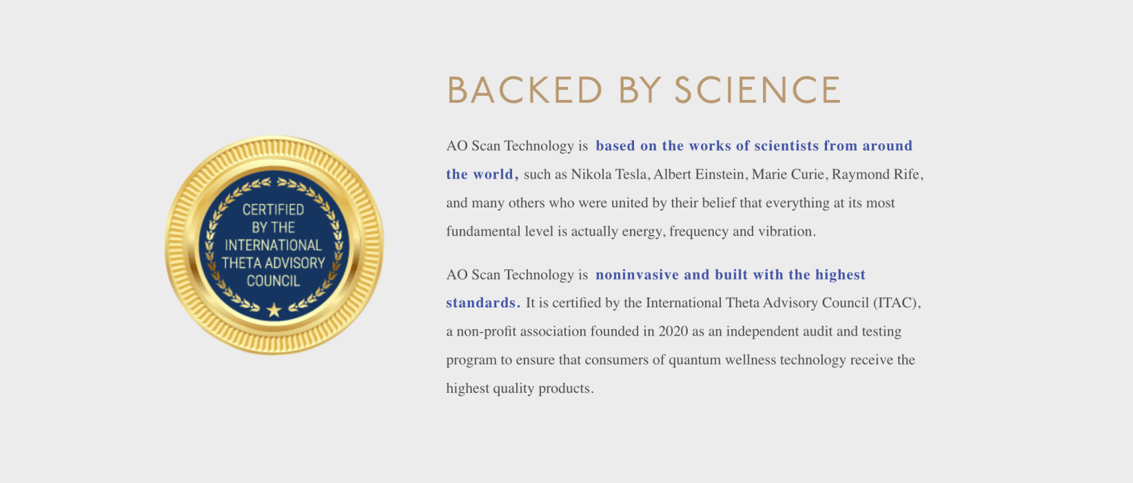The Highest Quality! AO Scan is Certified by the International Theta Advisory Council