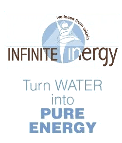 A logo for infinite inergy that says turn water into pure energy