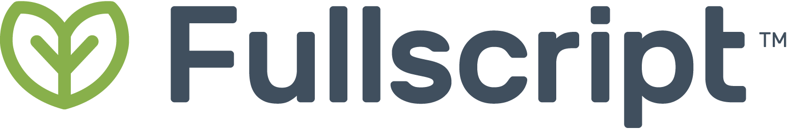 A logo for fullscript with a heart in the middle