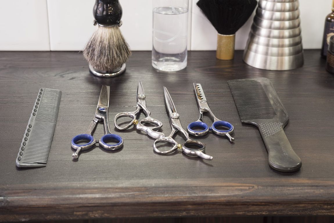 table with scissors on it