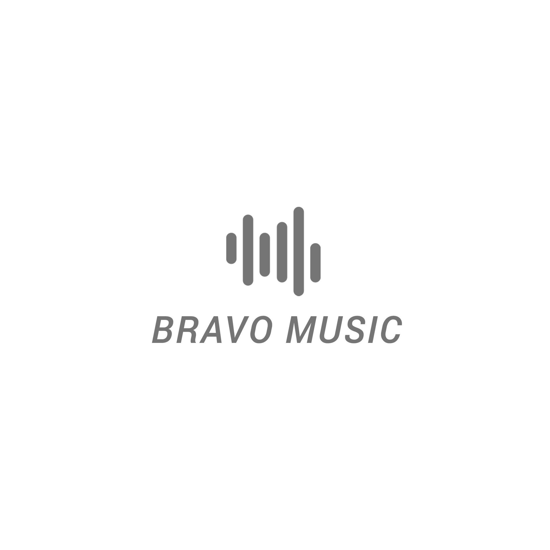 Bravo Music logo: Grey sound wave graphic above the text 