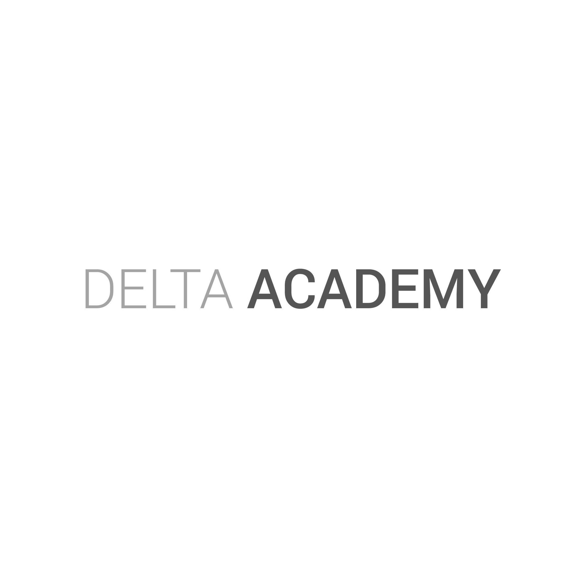 Delta Academy text logo, gray text on a white background.