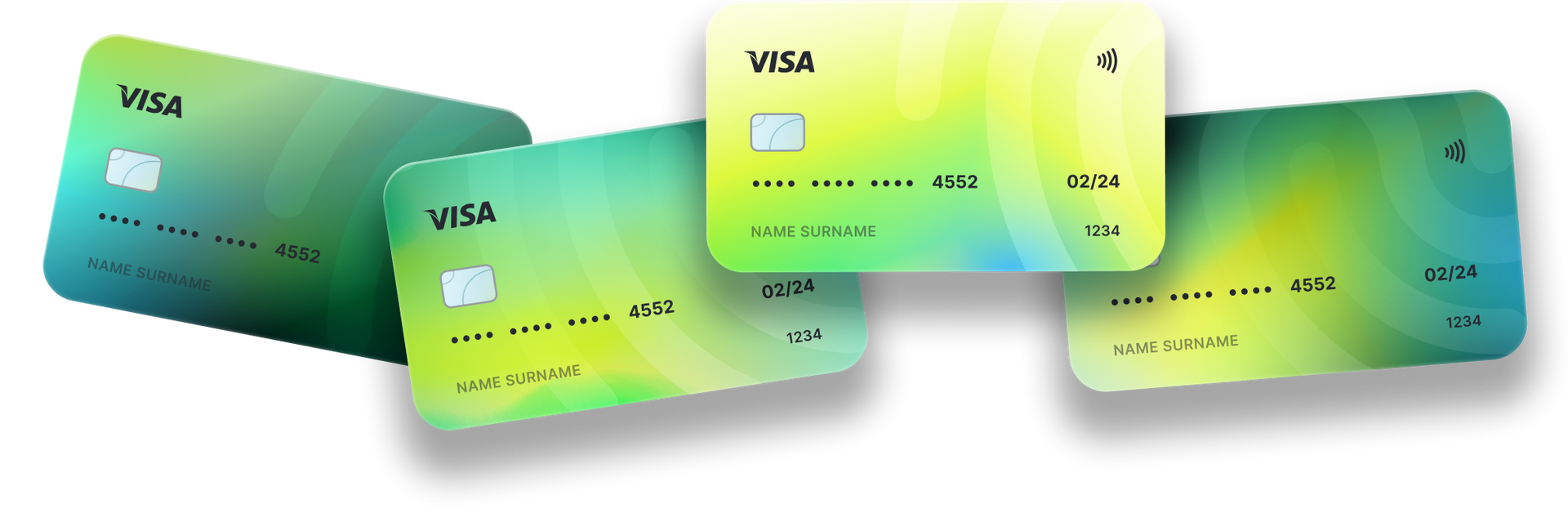 A group of visa credit cards are stacked on top of each other