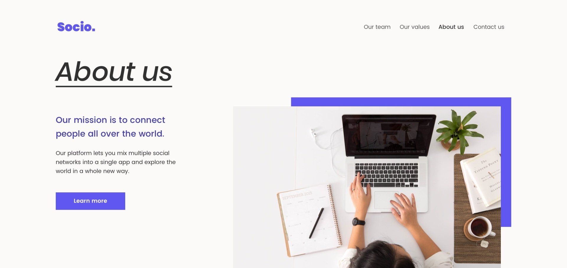 Website landing page with 