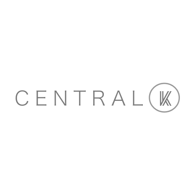 Central K logo: Gray text with 
