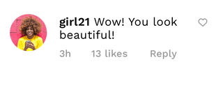 A picture of a woman with curly hair and the words `` wow ! you look beautiful ''.