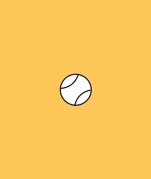 A simple line-drawing of a tennis ball centered on a solid yellow background.