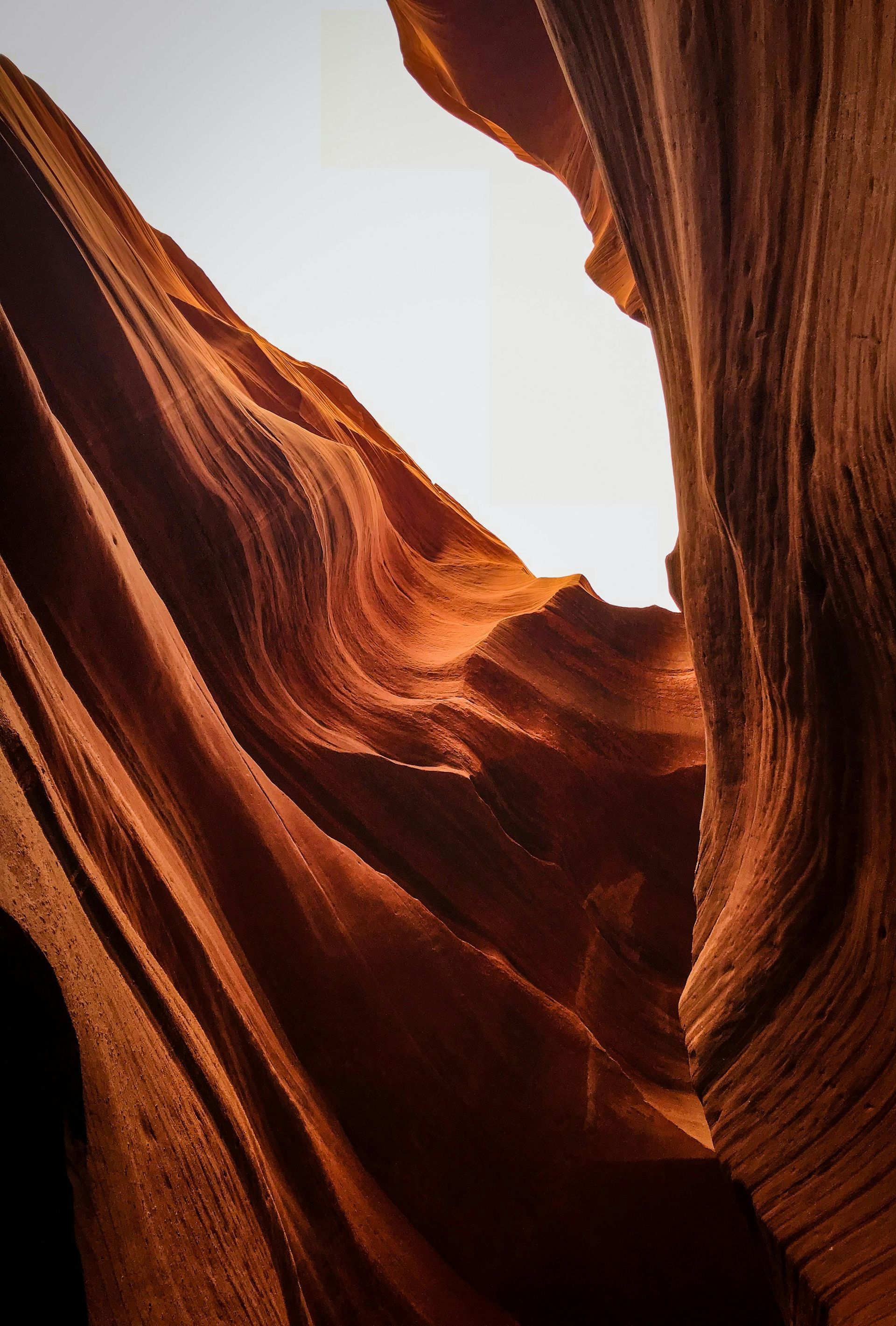 Red sandstone canyon walls, light illuminating opening.