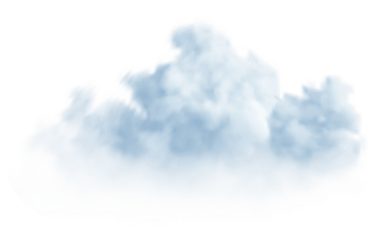 A blue cloud is floating in the sky on a white background.