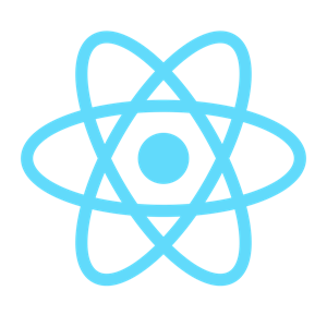 A blue icon of an atom on a white background.
