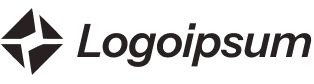 Black geometric logo icon next to italic wordmark “Logoipsum” on a white background
