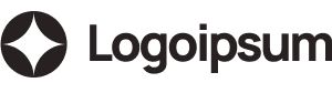 Logoipsum wordmark with a black circular star icon on a white background