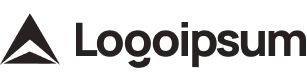 Black triangular logo icon next to the word “Logoipsum” in bold black text on a white background