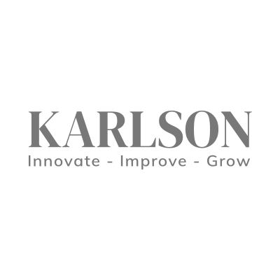 A black and white logo for karlson innovate improve grow