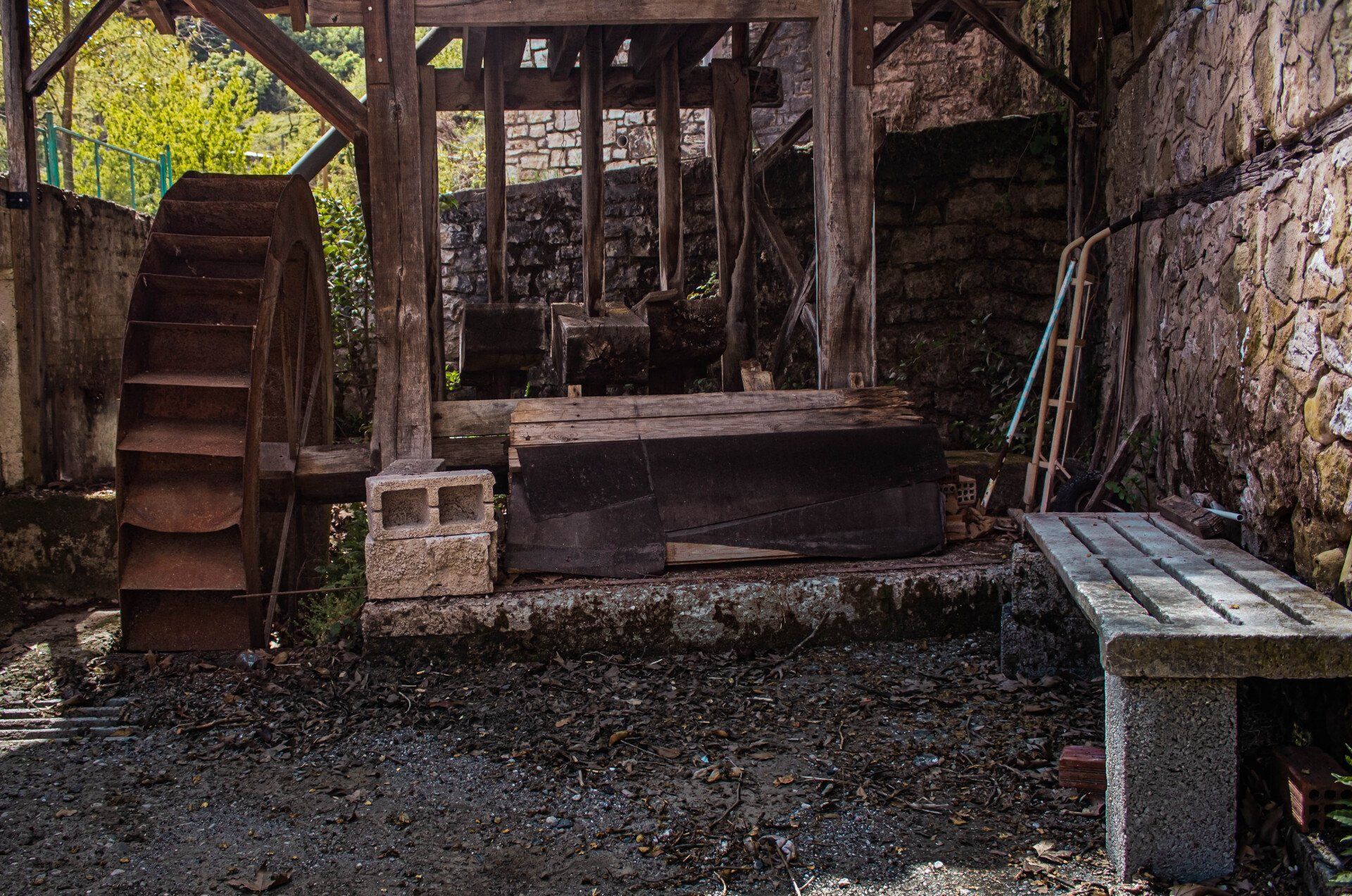 industrial revolution era saw mill powered by a water wheel.