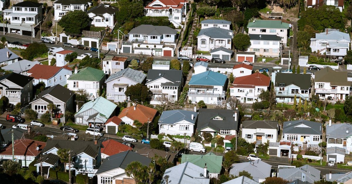 An aerial view of a residential area with lots of houses